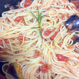 トマト水煮なすスパゲティ